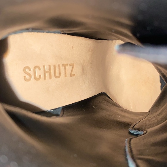 Schutz Black Booties women size 9 with burgundy & black shoelaces 4 inch heel ￼ - Picture 9 of 10